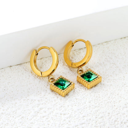 2*9mm I.D. spherical ear clips + 7.7mm square emerald zirconia fittings Earrings gold color asonjewelry