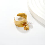 11.75mm high, special-shaped imitation pearl + heart/ butterfly / shell open ring, gold #7