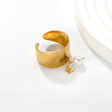 11.75mm high, special-shaped imitation pearl + heart/ butterfly / shell open ring, gold #7