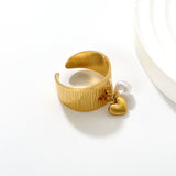 11.75mm high, special-shaped imitation pearl + heart/ butterfly / shell open ring, gold #7