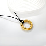 35mm irregular hollow circular pendant with wax thread,45+5cm+6mm round tail label, necklace, steel color