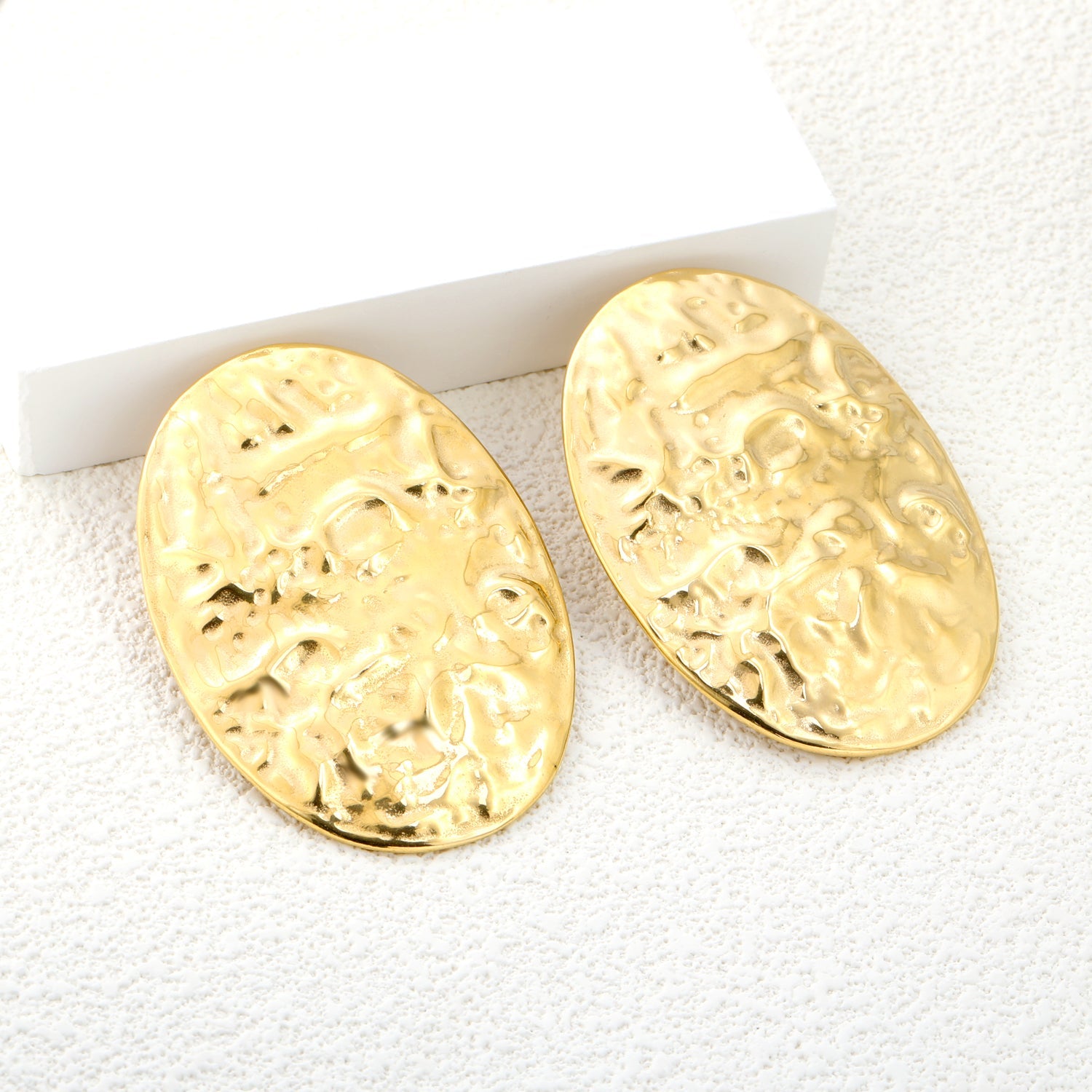 46.2*66.4mm shield textured face earrings gold color asonjewelry