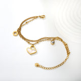 Cylinder white diamond + lucky star + heart-shaped white shell bead chain double bracelet 17 + 5cm + 6mm bracelet, gold color