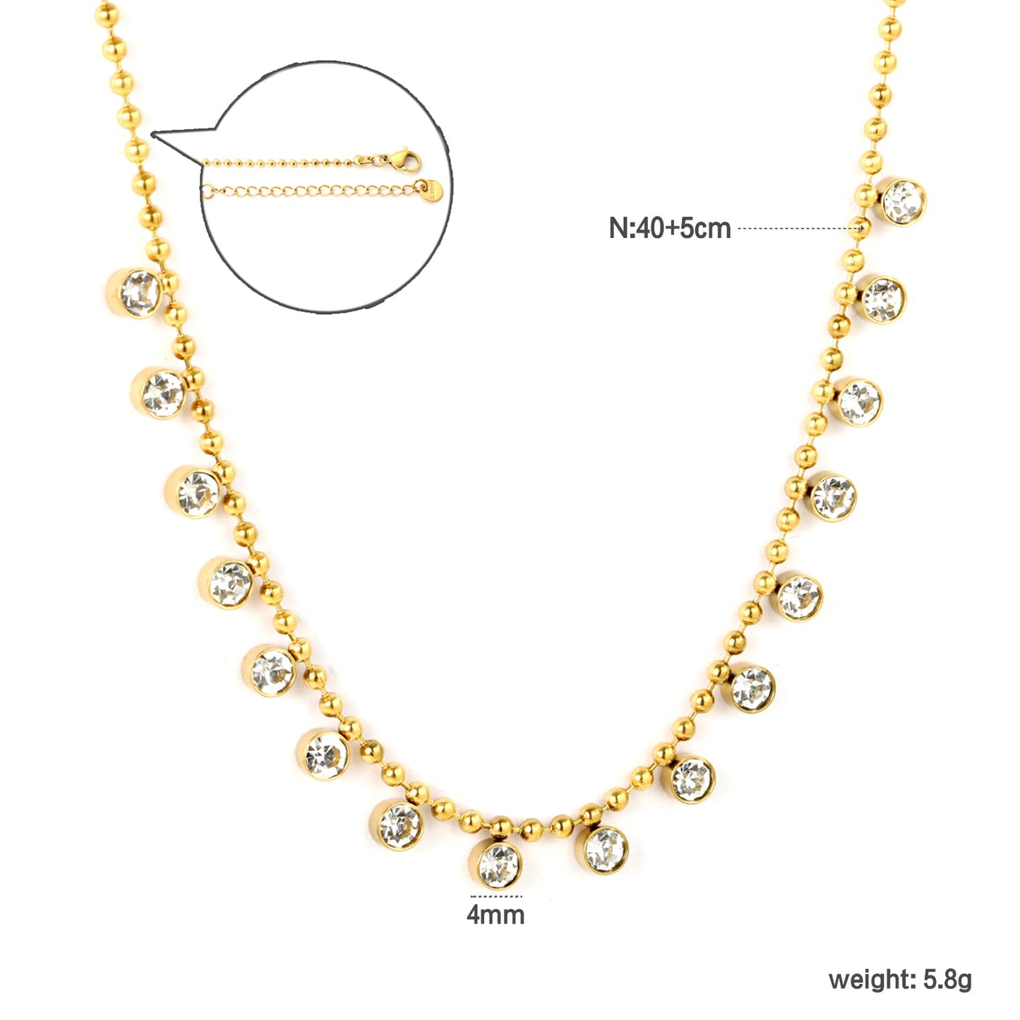 4mm 16 round bead chains with diamond accessories, 2.0 bead chain, 40+5cm + 6mm round tag necklace asonjewelry