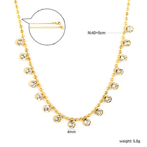 4mm 16 round bead chains with diamond accessories, 2.0 bead chain, 40+5cm + 6mm round tag necklace