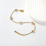 5 steel beads + 6 white pearl-shaped 18+3cm bracelet in gold color