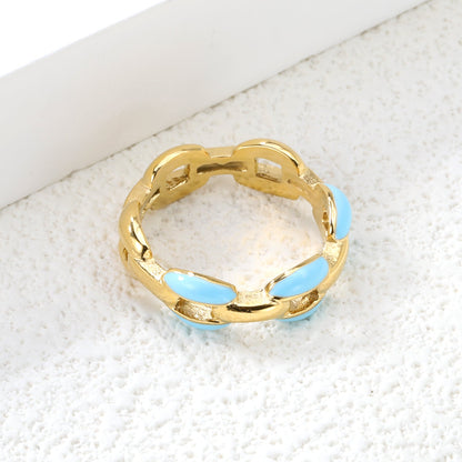 Height 6.5mm Ring-White/Purple/Pink/Blue Oil Drops Gold Color asonjewelry