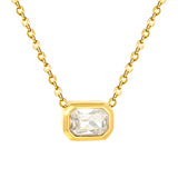 10*7mm white/pink/champagne zirconia 0.35 cross chain 40+5cm+6mm round pendant necklace gold