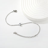 5.6mm square white diamond 18+5cm+7.7*5.7mm heart-shaped pendant bracelet in steel color