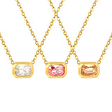 10*7mm white/pink/champagne zirconia 0.35 cross chain 40+5cm+6mm round pendant necklace gold