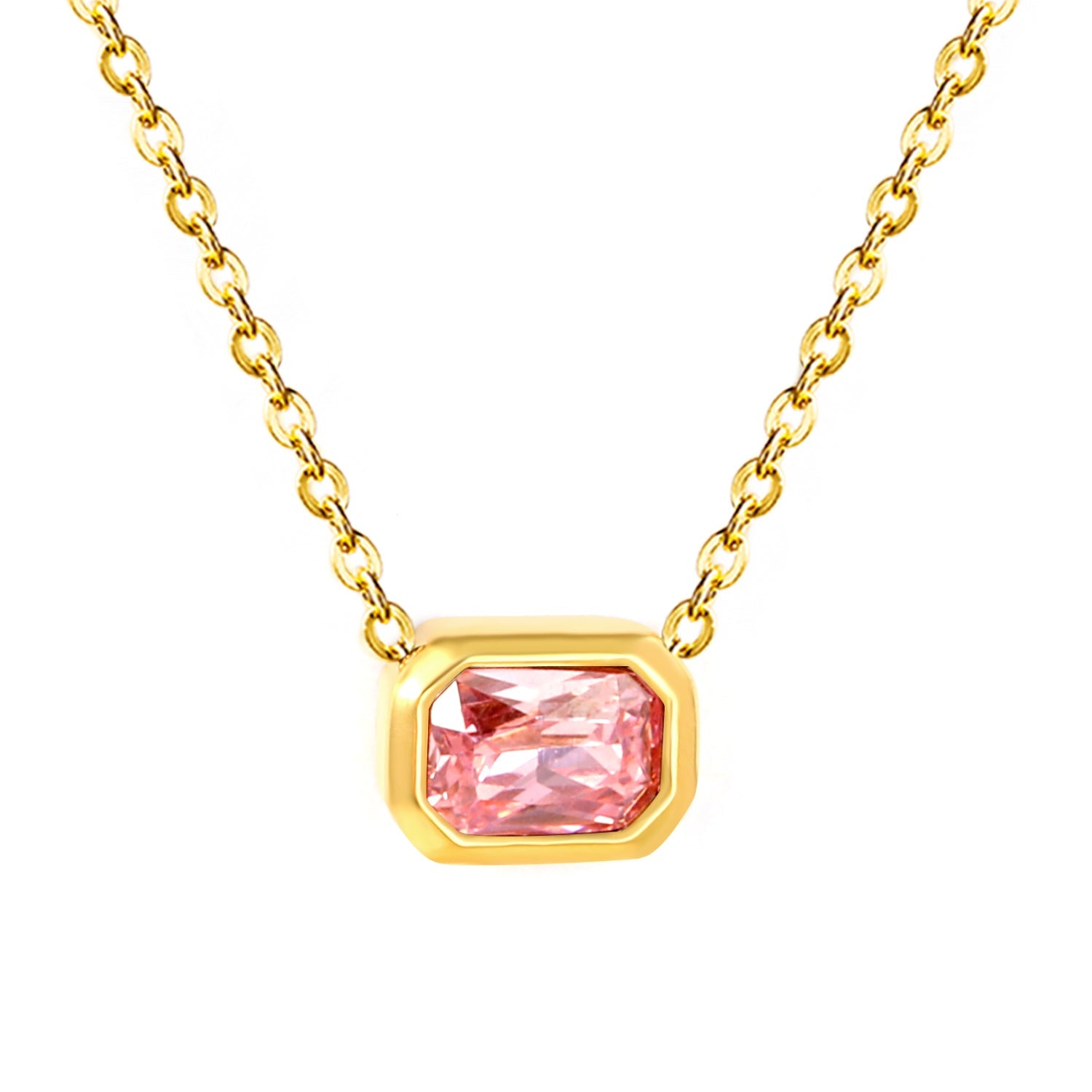 10*7mm white/pink/champagne zirconia 0.35 cross chain 40+5cm+6mm round pendant necklace gold asonjewelry