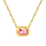 10*7mm white/pink/champagne zirconia 0.35 cross chain 40+5cm+6mm round pendant necklace gold