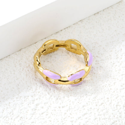 Height 6.5mm Ring-White/Purple/Pink/Blue Oil Drops Gold Color asonjewelry
