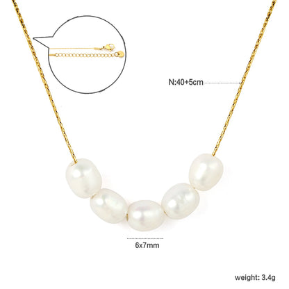 6*7mm 5 freshwater pearls 0.3 cross hammer round 40+5cm+6mm round pendant necklace, gold asonjewelry