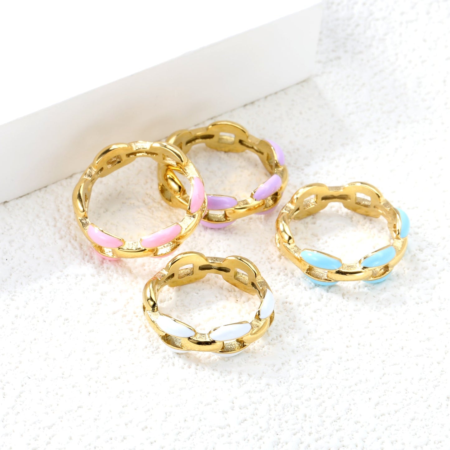 Height 6.5mm Ring-White/Purple/Pink/Blue Oil Drops Gold Color asonjewelry