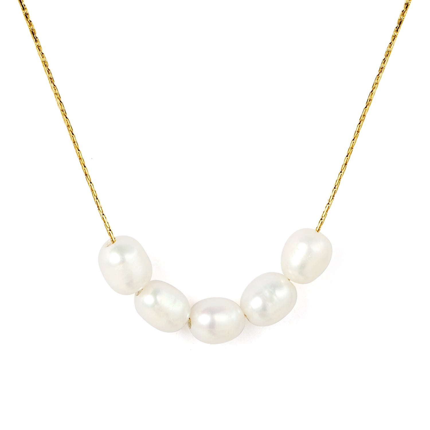 6*7mm 5 freshwater pearls 0.3 cross hammer round 40+5cm+6mm round pendant necklace, gold asonjewelry