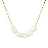 6*7mm 5 freshwater pearls 0.3 cross hammer round 40+5cm+6mm round pendant necklace, gold