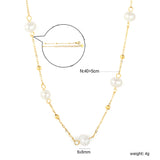 6x8mm Five Freshwater Pearls 0.35 Cross Bead Chain 40+5cm + 6mm Round Tail Tag Necklace Gold