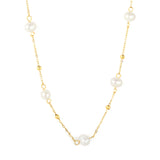 6x8mm Five Freshwater Pearls 0.35 Cross Bead Chain 40+5cm + 6mm Round Tail Tag Necklace Gold