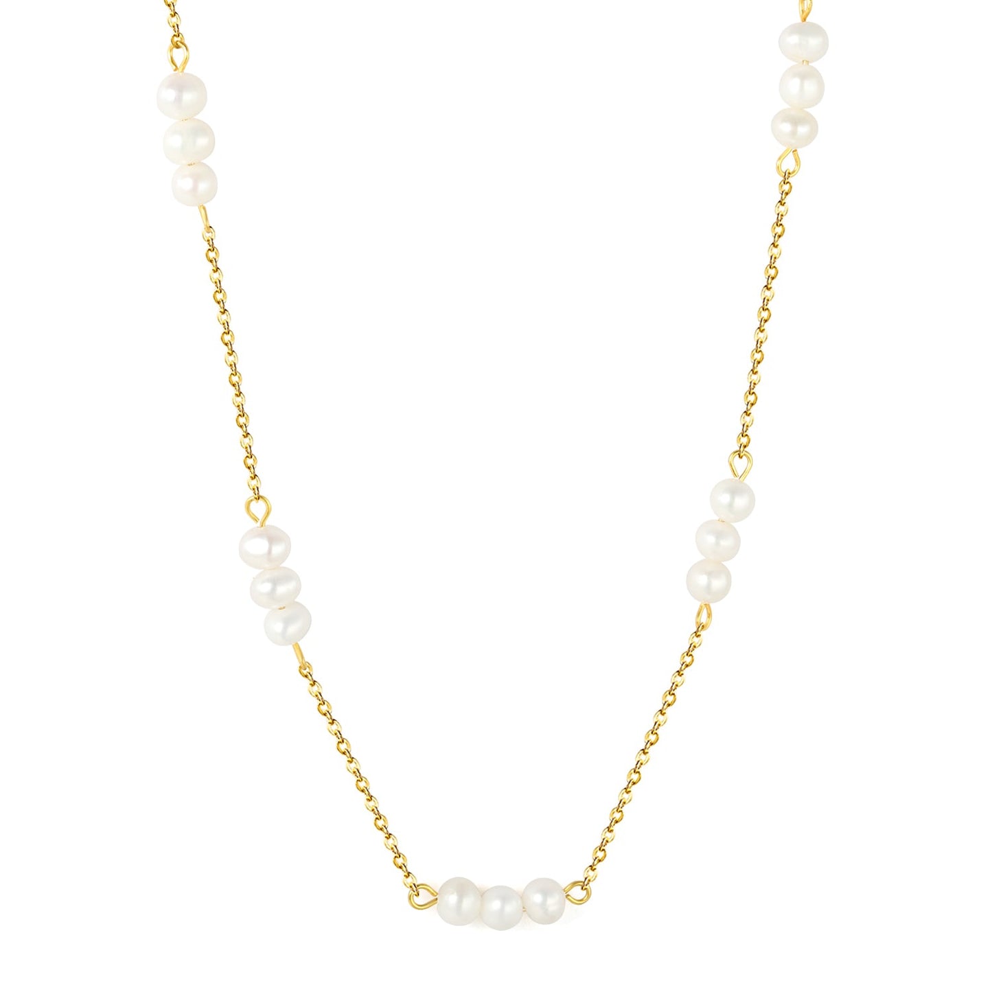 5x5mm 15 freshwater pearls 0.35 cross chain 40+5cm + 6mm round pendant necklace, gold asonjewelry