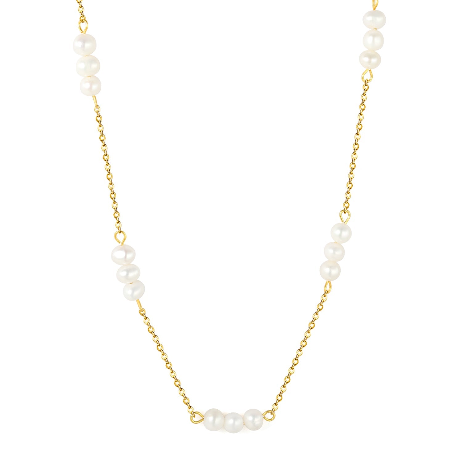 5x5mm 15 freshwater pearls 0.35 cross chain 40+5cm + 6mm round pendant necklace, gold asonjewelry