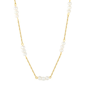 5x5mm 15 freshwater pearls 0.35 cross chain 40+5cm + 6mm round pendant necklace, gold