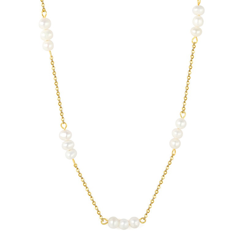 5x5mm 15 freshwater pearls 0.35 cross chain 40+5cm + 6mm round pendant necklace, gold