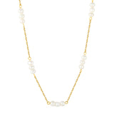 5x5mm 15 freshwater pearls 0.35 cross chain 40+5cm + 6mm round pendant necklace, gold
