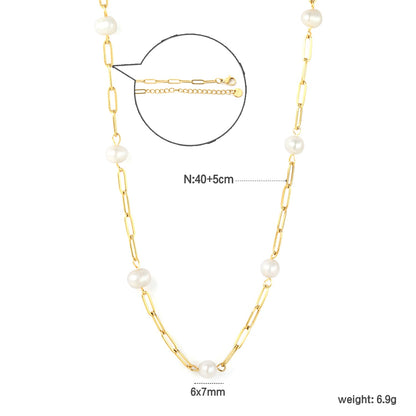 6x7mm 7 freshwater pearls 0.8x3x9 long flat cross 40+5cm + 6mm round pendant necklace, gold asonjewelry