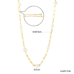 6x7mm 7 freshwater pearls 0.8x3x9 long flat cross 40+5cm + 6mm round pendant necklace, gold