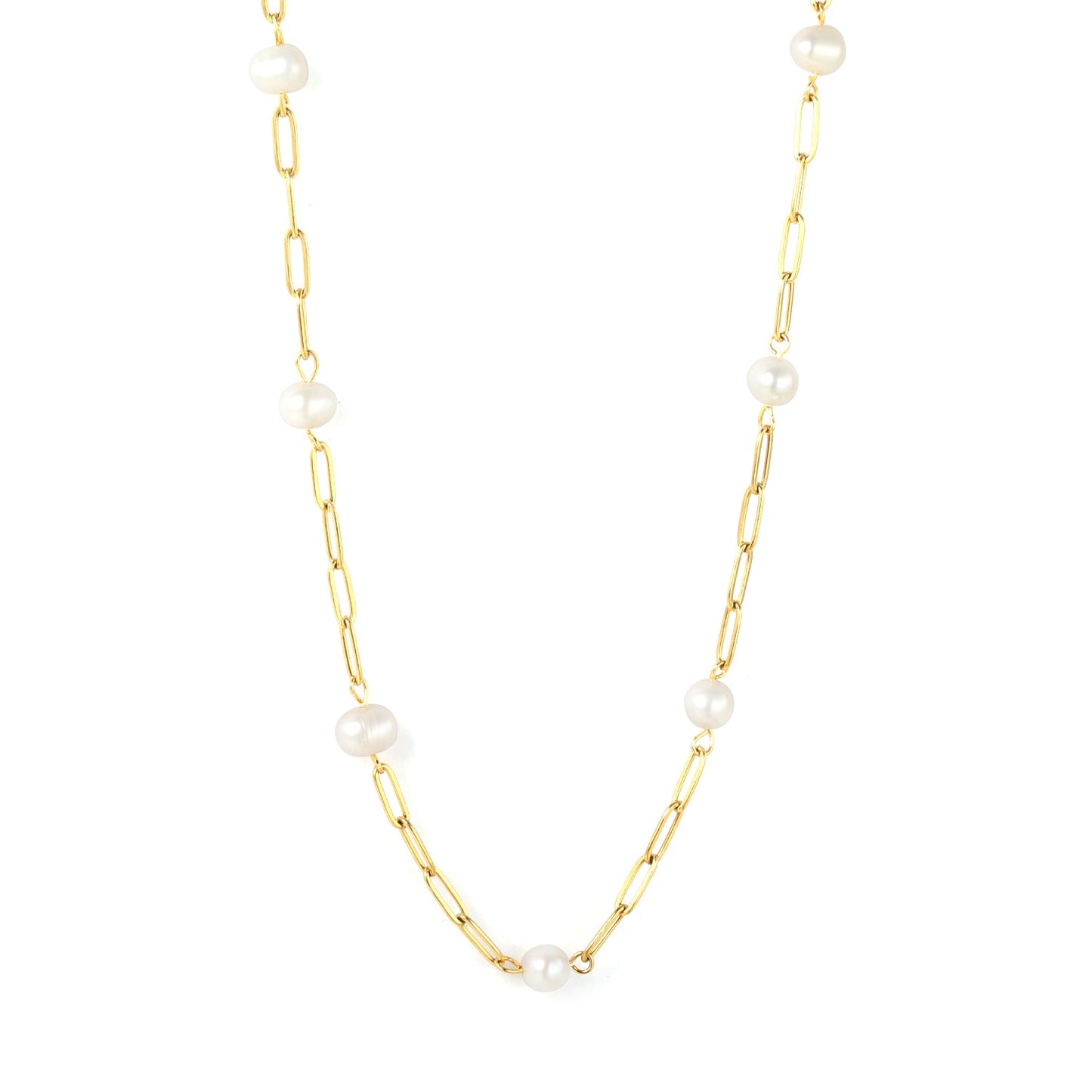 6x7mm 7 freshwater pearls 0.8x3x9 long flat cross 40+5cm + 6mm round pendant necklace, gold asonjewelry