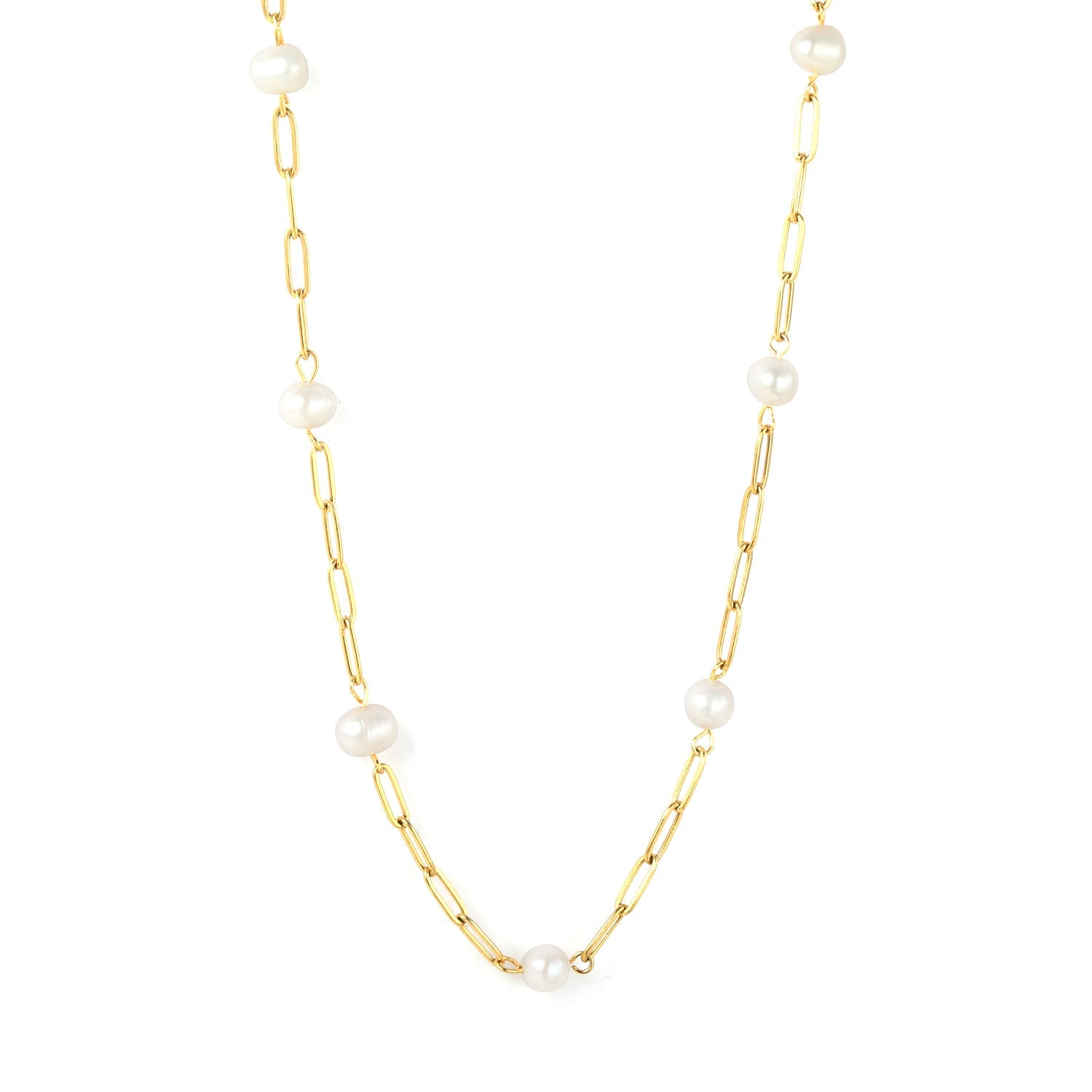 6x7mm 7 freshwater pearls 0.8x3x9 long flat cross 40+5cm + 6mm round pendant necklace, gold asonjewelry