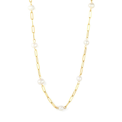 6x7mm 7 freshwater pearls 0.8x3x9 long flat cross 40+5cm + 6mm round pendant necklace, gold asonjewelry