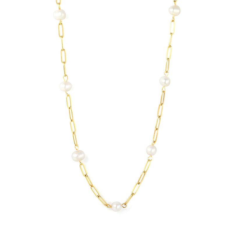 6x7mm 7 freshwater pearls 0.8x3x9 long flat cross 40+5cm + 6mm round pendant necklace, gold