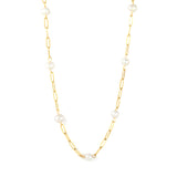6x7mm 7 freshwater pearls 0.8x3x9 long flat cross 40+5cm + 6mm round pendant necklace, gold