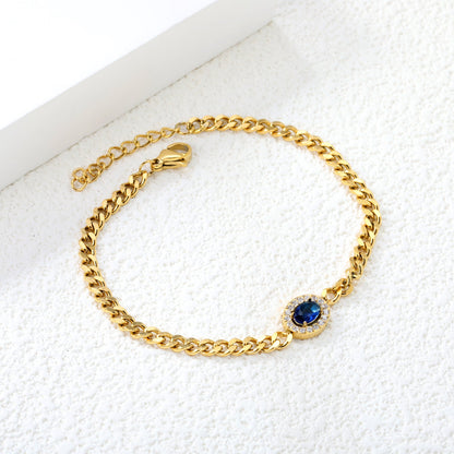 10.3*8.3mm Oval Blue Zirconium+CNC White Zirconium Ring Fittings 18+3cm Bracelet Gold Color asonjewelry