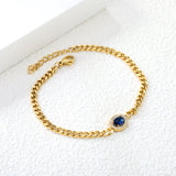 10.3*8.3mm Oval Blue Zirconium+CNC White Zirconium Ring Fittings 18+3cm Bracelet Gold Color