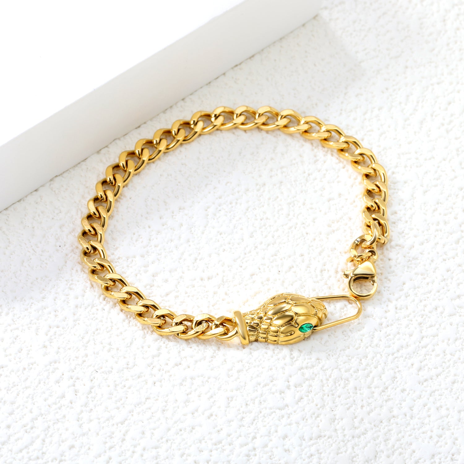 10*17.2mm Snake Head Sticky Emerald Zirconium Fittings 18cm Bracelet Gold Color asonjewelry