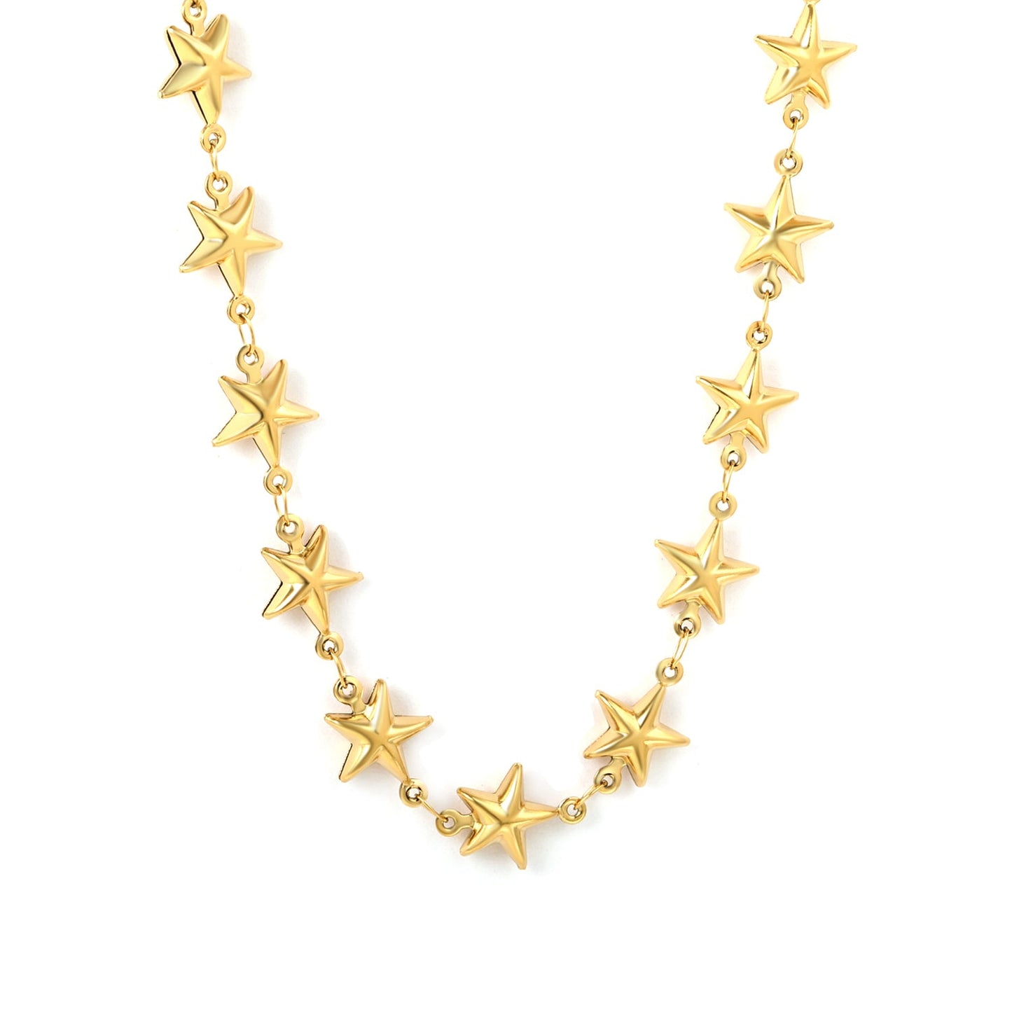 11x12mm 21 hollow stars, 40+5cm + 6mm round tag, gold asonjewelry