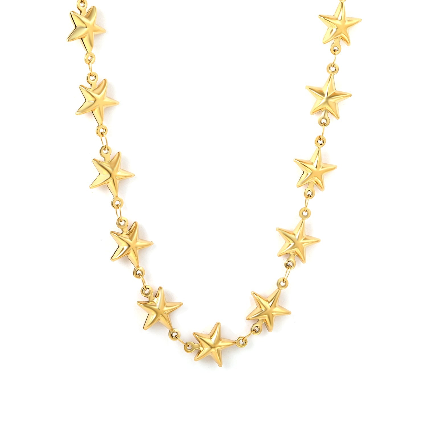 11x12mm 21 hollow stars, 40+5cm + 6mm round tag, gold asonjewelry