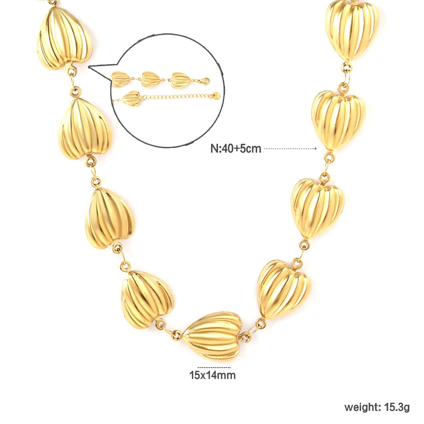 15x14mm 17 hollow heart-shaped 40+5cm+6mm round pendant, gold asonjewelry