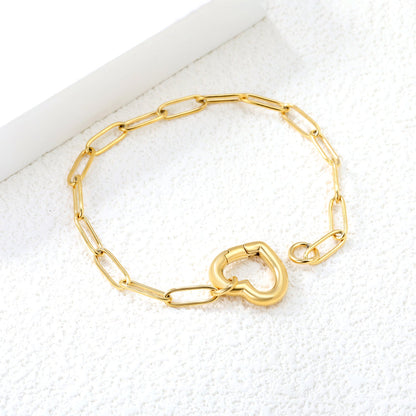 Wire 3*17*16mm Peach Heart Clasp Accessory 18+3cm+6mm Round Plaque Bracelet Golden asonjewelry