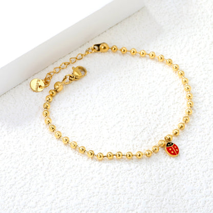 6*7.6mm Ladybird Accessories 3.0 Bead Chain*18+3cm+6mm Round Plaque Bracelet Golden asonjewelry