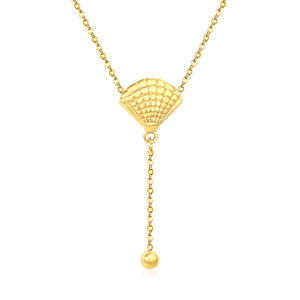 5mm round beads + 17x14mm shell, 0.35 cross chain, 40cm + 5cm + 6mm round pendant, shell and steel bead chain spaced 3cm apart, necklace, gold