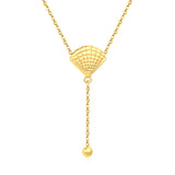 5mm round beads + 17x14mm shell, 0.35 cross chain, 40cm + 5cm + 6mm round pendant, shell and steel bead chain spaced 3cm apart, necklace, gold