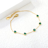 5mm heart shaped emerald zirconium accessories 0.3 cross chain *17+3cm+6mm round plaque bracelet gold color