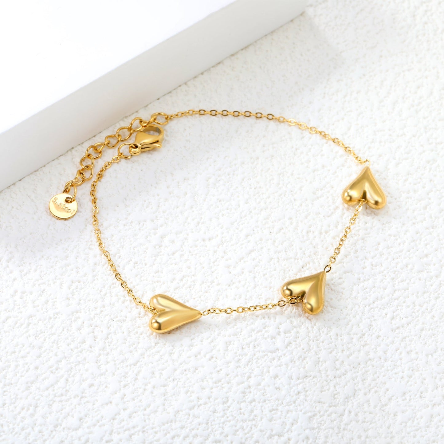 9.7*11mm Heart Fitting 0.35Cross Chain*18+3cm+6mm Round Plaque Bracelet Golden asonjewelry