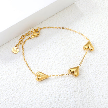 9.7*11mm Heart Fitting 0.35Cross Chain*18+3cm+6mm Round Plaque Bracelet Golden asonjewelry