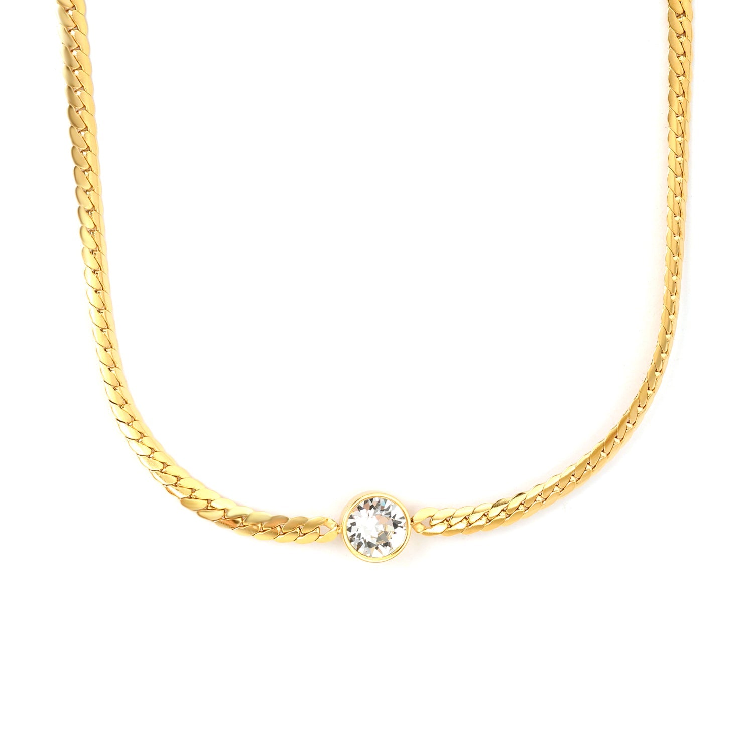 10mm Swarovski white diamond 4.2mm encrypted Cuban 40+5cm+6mm round pendant necklace, gold asonjewelry