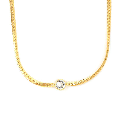 10mm Swarovski white diamond 4.2mm encrypted Cuban 40+5cm+6mm round pendant necklace, gold asonjewelry